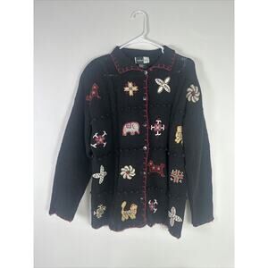 Vtg 1990's Beldoch Popper Sweater Sz Large L Elephants Horses Button Up